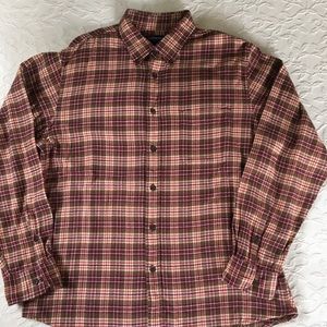 LANDS END Brown Plaid Flannel Shirt Mens L 16-16.5